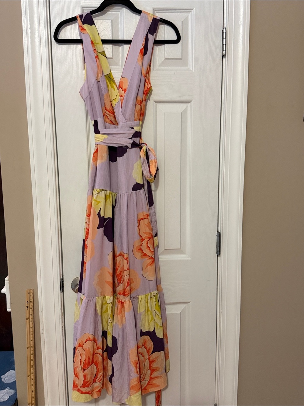 Mauve Lavender Floral V-Neck Maxi Dress with Tie Waist